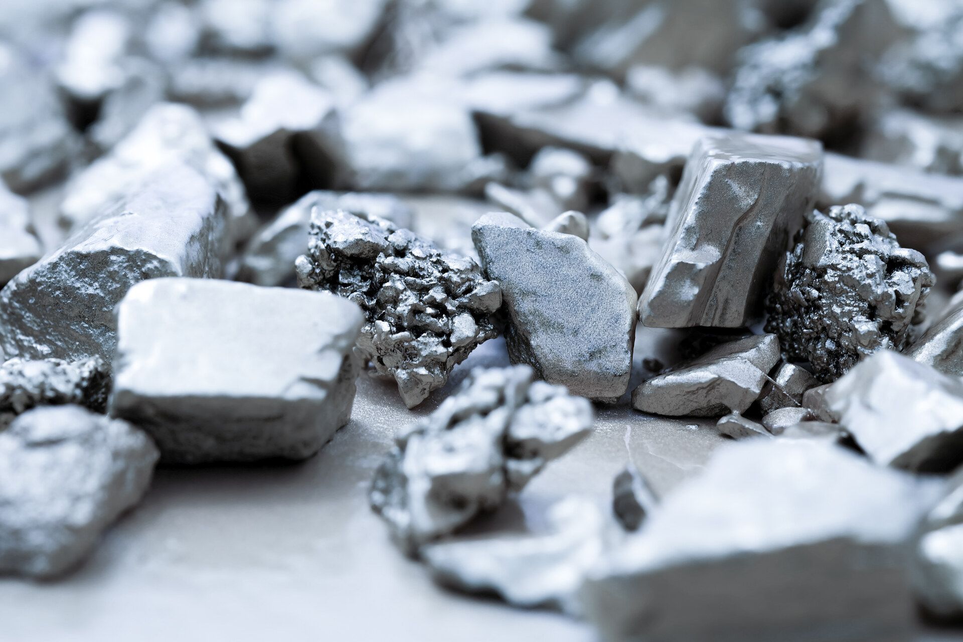 Close-up of raw silver nuggets